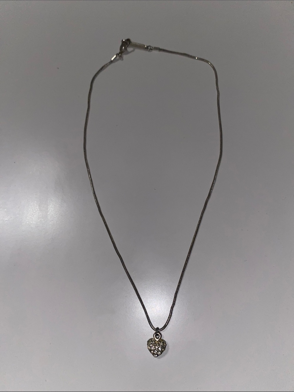 Napier Silver Tone Heart Pendant Necklace with Crystal Accents